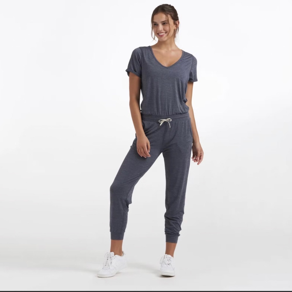 Vuori All Day Short Sleeve Crop Jumpsuit UPF Azure Heather Size X-Large
